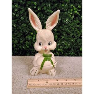 Vintage Ceramic Easter Bunny Anthropomorphic White Rabbit Trinket Box Figurine
